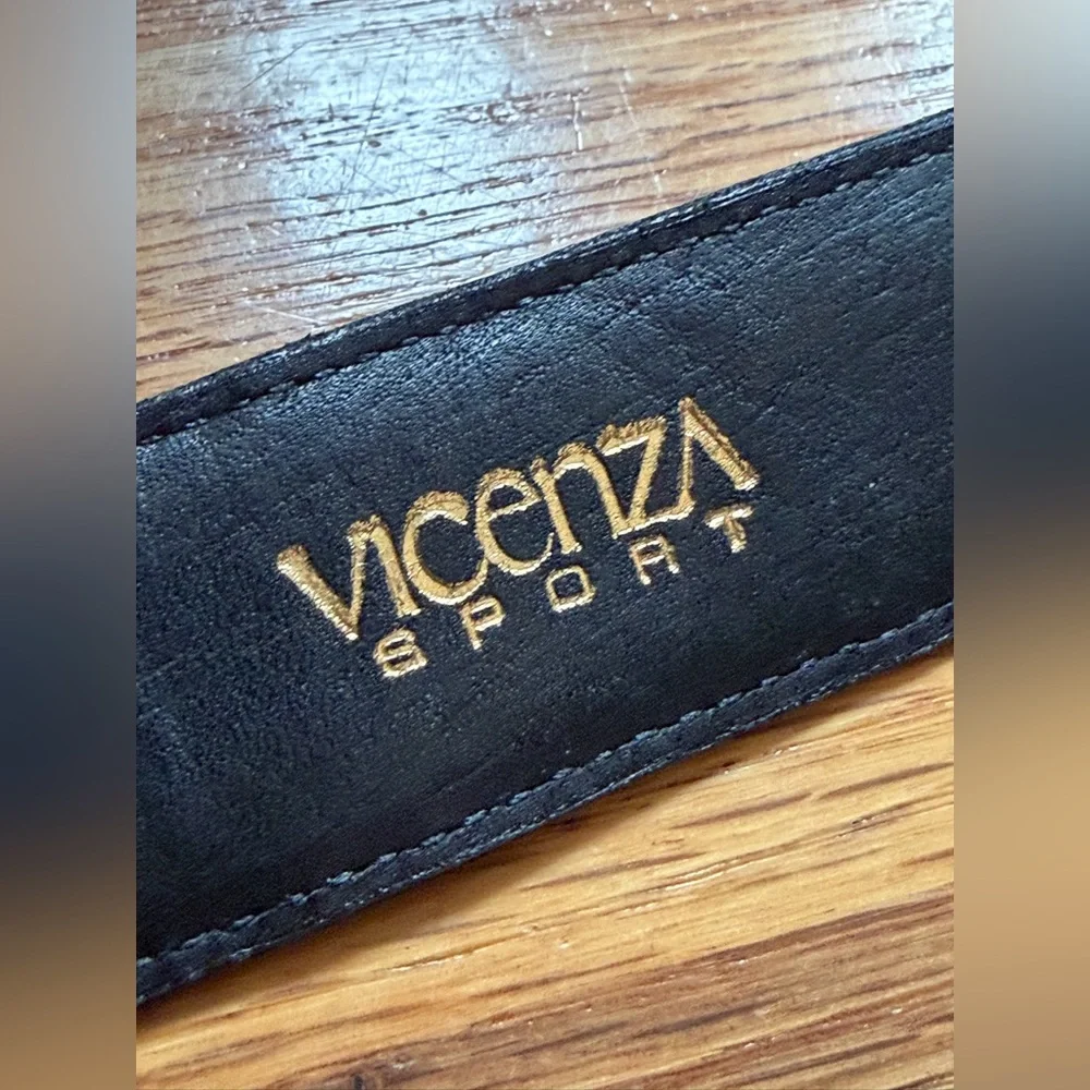 Vicenza Sport Vintage Calfskin Leather Alligator Print Black Belt Gold Tn Buckle
